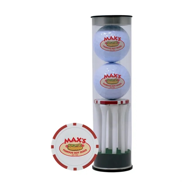 2 Golf Ball & Golf Tee with Poker Chip Golf Ball Marker Tube