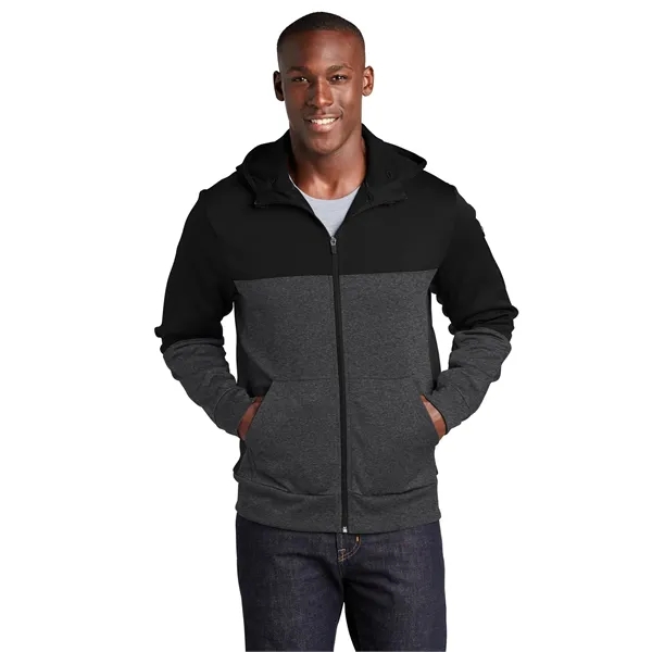 Sport-Tek Tech Fleece Colorblock Full-Zip Hooded Jacket.