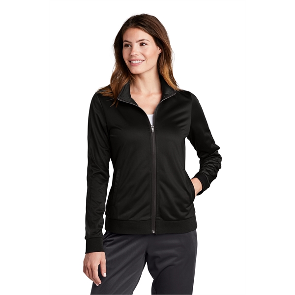 Sport-Tek Ladies Tricot Sleeve Stripe Track Jacket.