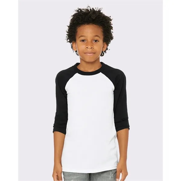 BELLA + CANVAS Youth Three-Quarter Sleeve Baseball Tee