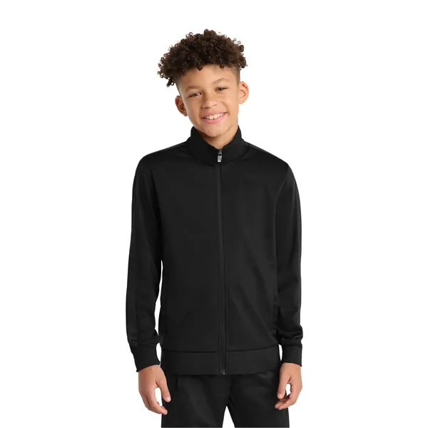 Sport-Tek Youth Tricot Sleeve Stripe Track Jacket.
