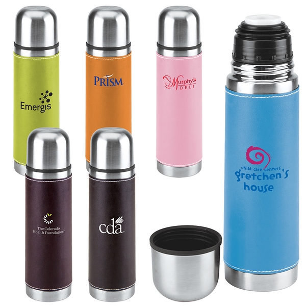 Leatherette Vacuum Bottle - 16 Oz.