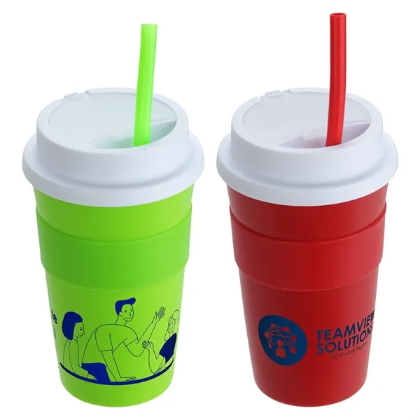 Bistro 14 oz Coffee Cup with Silicone Sleeve  Straw