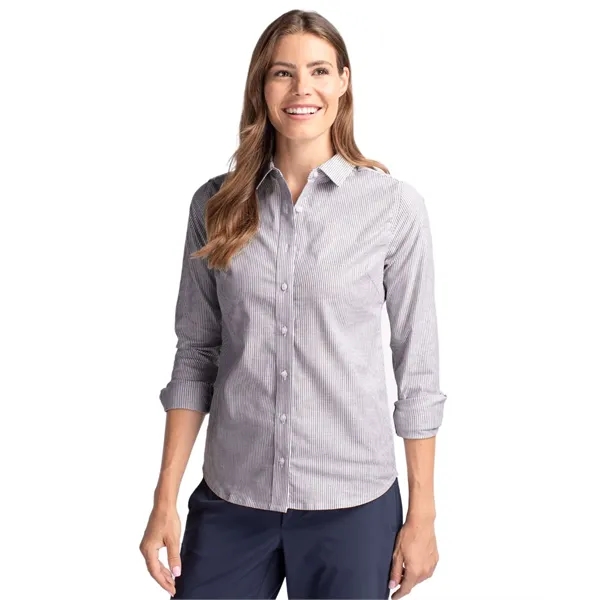 Cutter & Buck Stretch Oxford Stripe Womens Long Sleeve Dr...