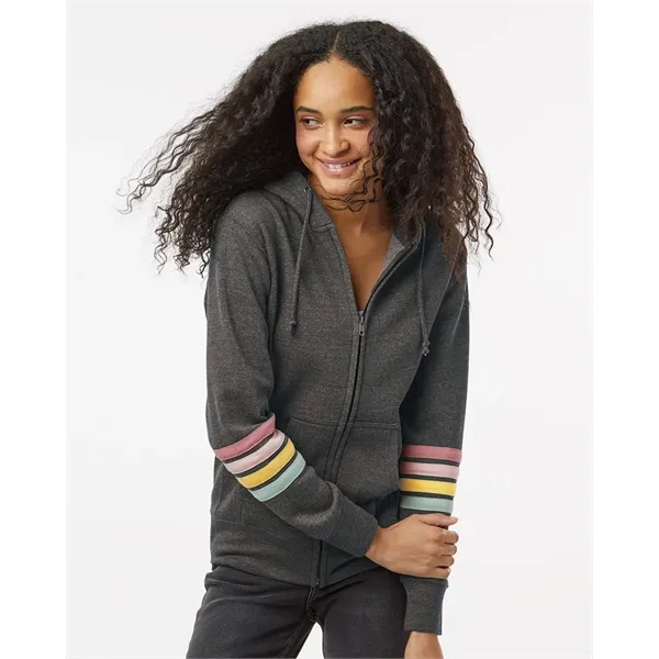 MV Sport Women's Striped Sleeves Full-Zip Hooded Sweatshirt