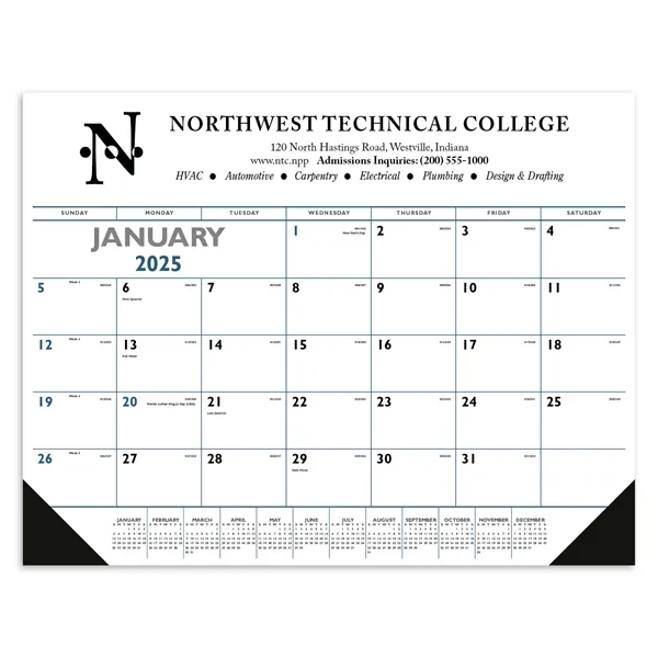 Triumph® Calendars Blue & Black Desk Pad with Vinyl Corners