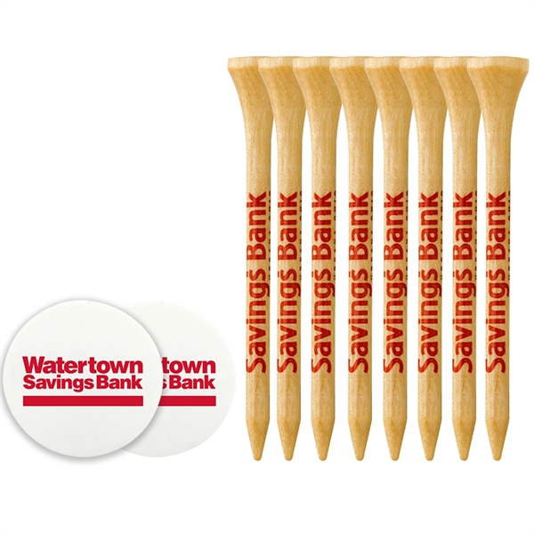 Golf Tee Pack With Wood Tees And Ball Markers