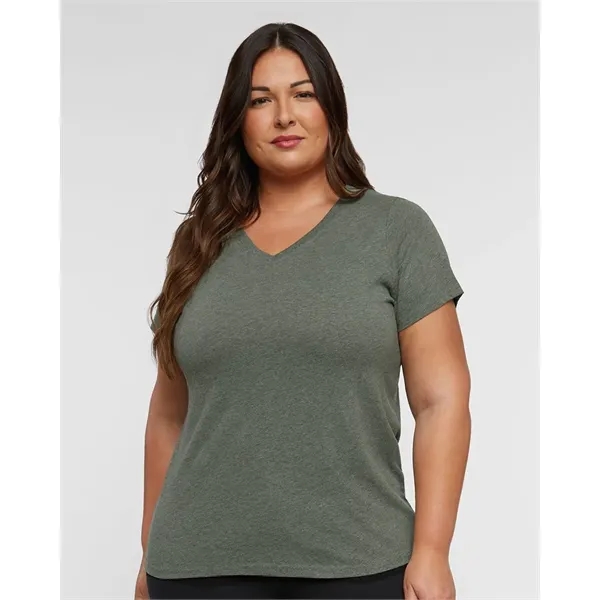 LAT Women's Curvy Collection Fine Jersey V-Neck Tee