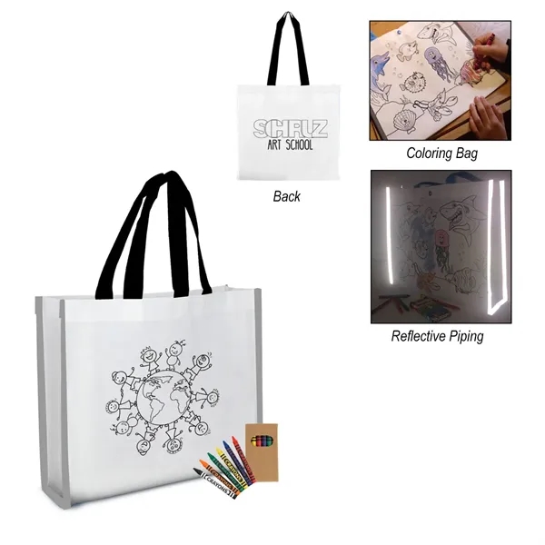 Reflective Non-Woven Coloring Tote Bag With Crayons