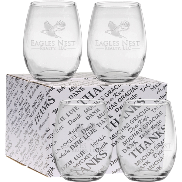 15 oz. Stemless Thank You Set - Deep Etched