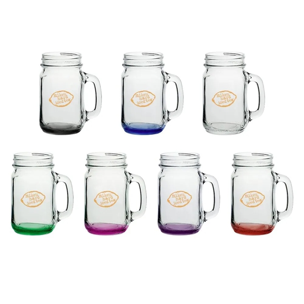 16 oz Mason Jars with Handles with Color Bottom
