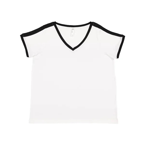 LAT Women's Curvy Retro Ringer Premium Jersey V-Neck Tee