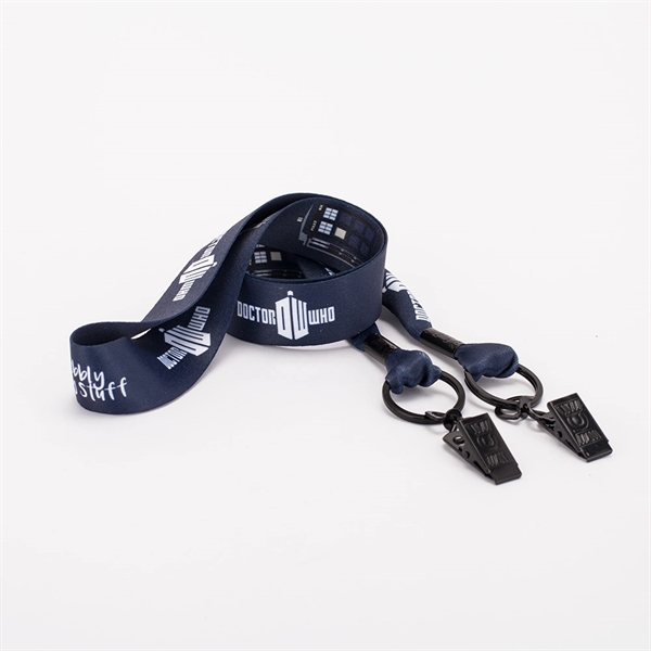 1" Double Ended Dye-Sub Lanyard w/ Metal Crimp & Bulldog Cli