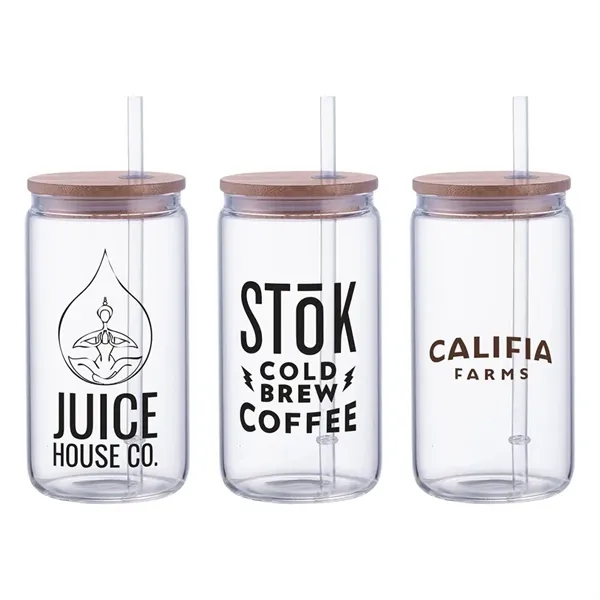 Danville 18oz Can Glass w Bamboo Lid and Straw