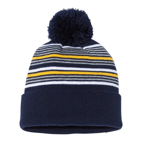 Sportsman 12" Striped Pom-Pom Cuffed Beanie