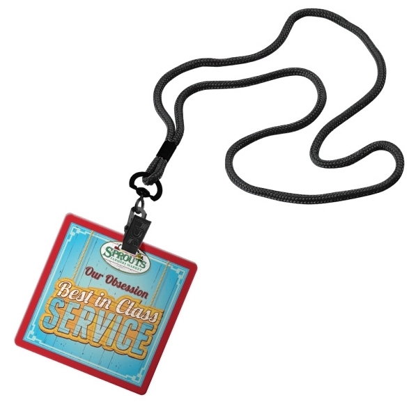 1/8" Cord Lanyard w/ 3 1/2"W x 3 1/2"H Plastic ID Badge