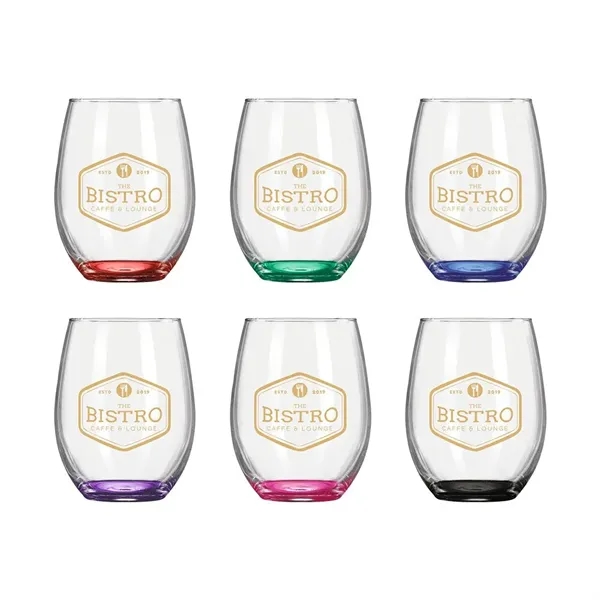 Wine O'Clock 9oz ARC Stemless Wine Glass C8832 with Color Bo