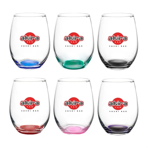 Liquid Lunch 15 oz Stemless Wine Glasses with Color Bottom